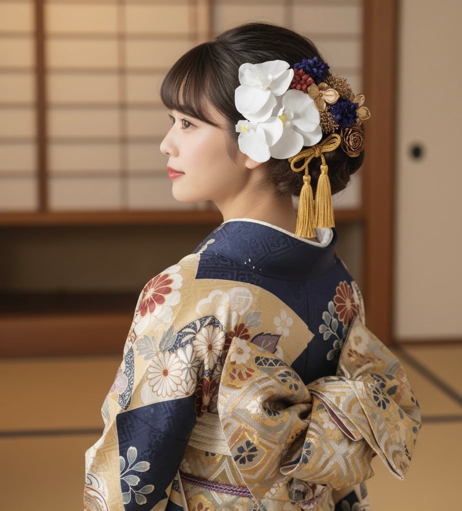 凛とした胡蝶蘭髪飾り❤︎ ブルー 振袖 成人式 ヘアドレス ヘアパーツ プリザーブドフラワー ドライフラワーフラワー