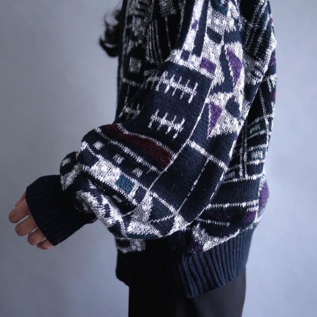 dark tone geometry pattern 3b loose silhouette cardigan