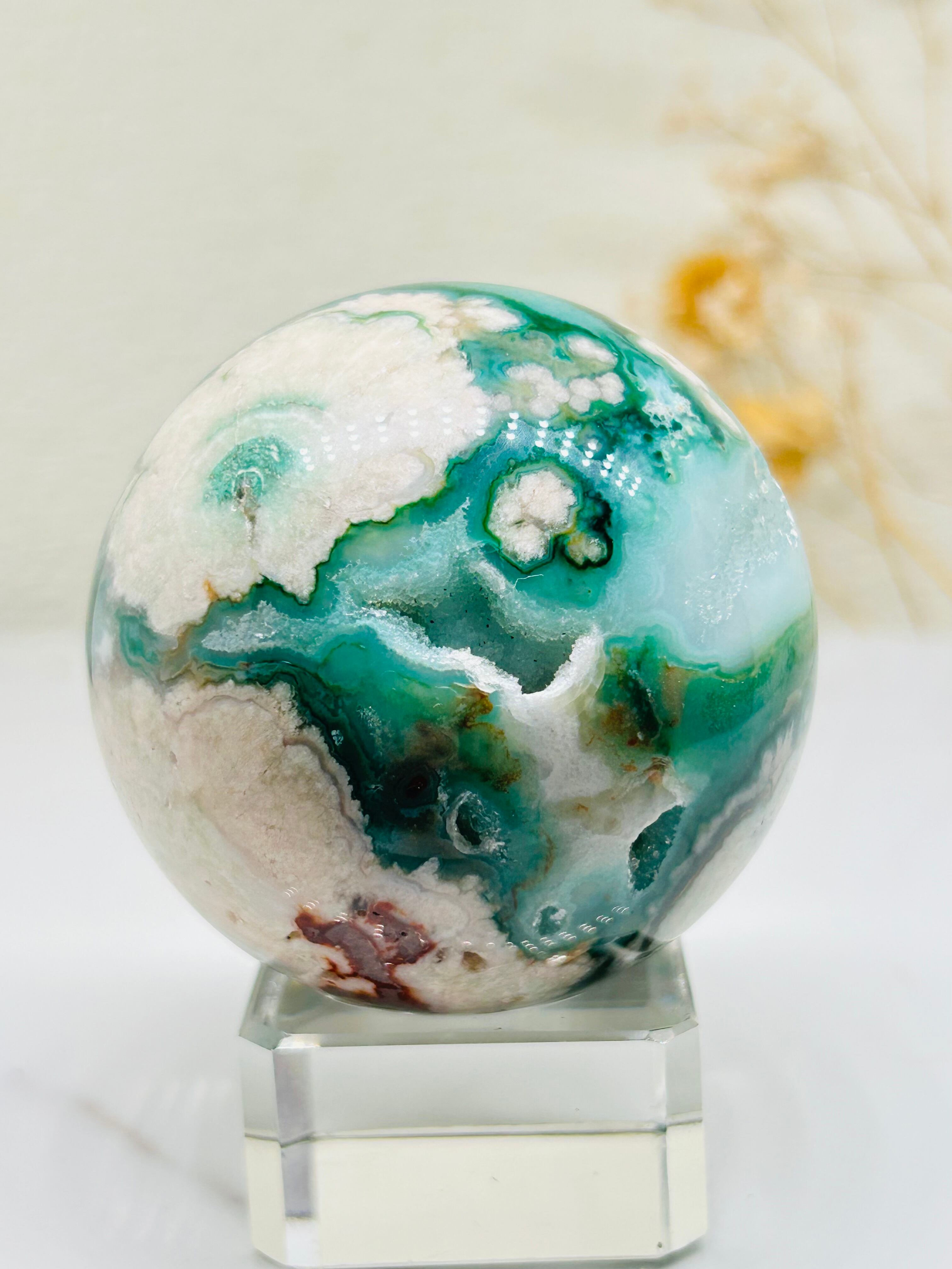 ☆癒し系天然石☆グリーンフラワーアゲート スフィアΦ43mm ☆癒し系天然石☆グリーンフラワーアゲート スフィア | ストーンエンジェル