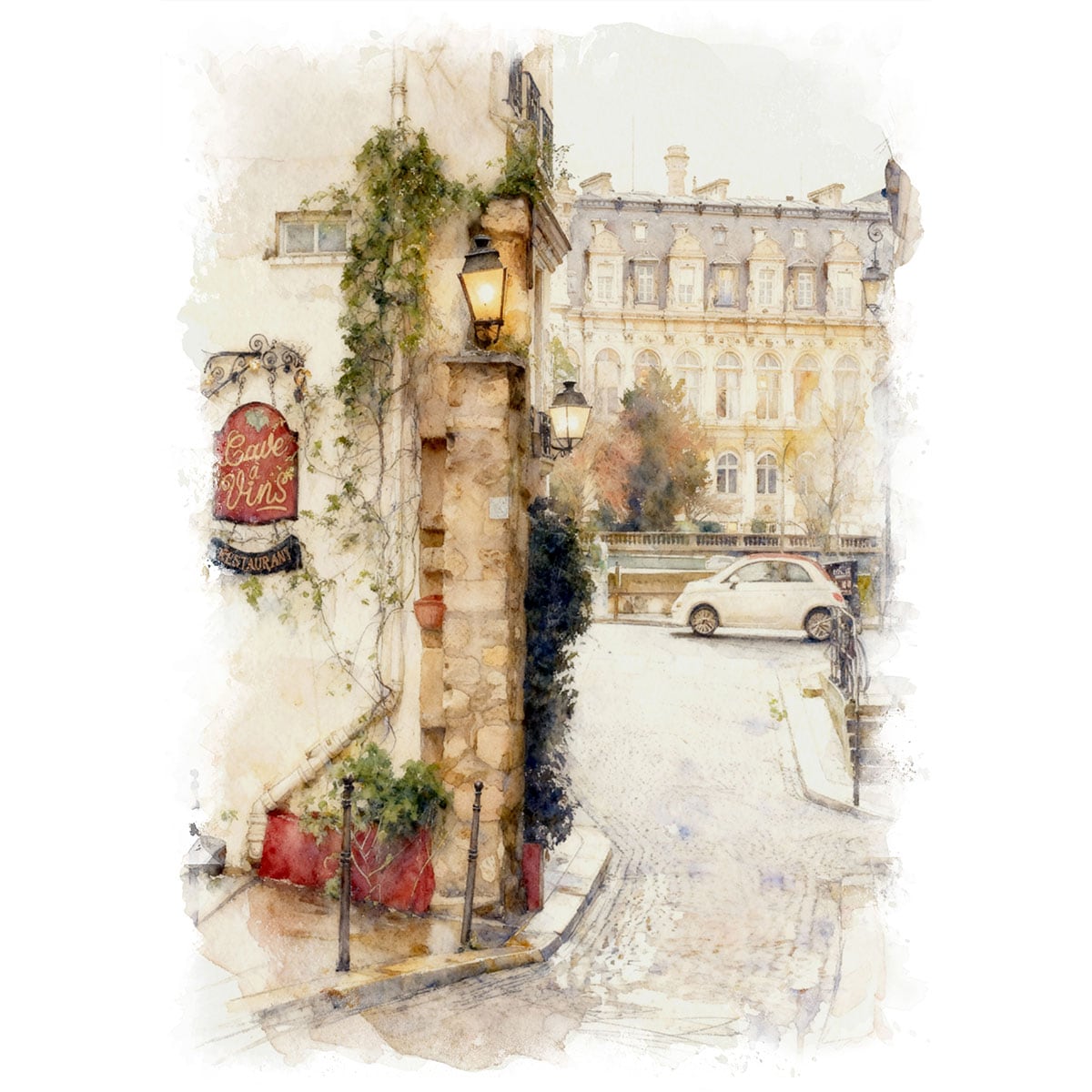 絵画 風景画(街並み) フランス パリのワインバー インテリアアート額