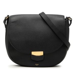 セリーヌ トロッター ミディアム 斜め掛け ショルダーバッグ S-CE-3185 ブラック レザー レディース CELINE 【中古】