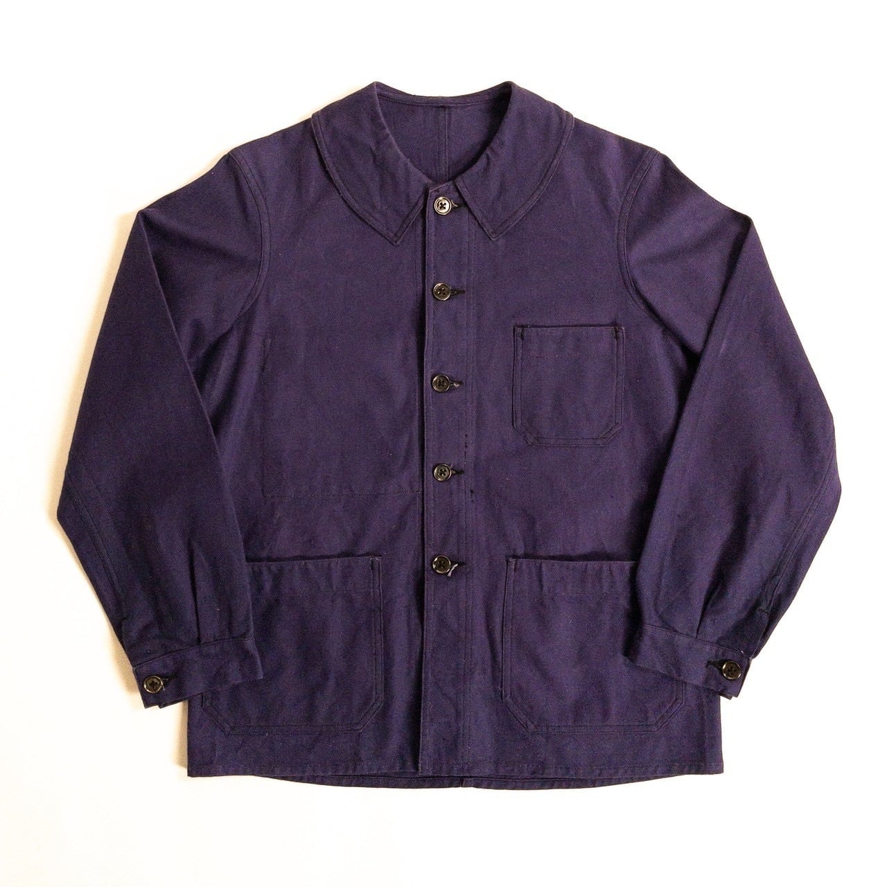 1940-50s "French Vintage" Purple Blue Cotton Twill Work Jacket with Metal Buttons