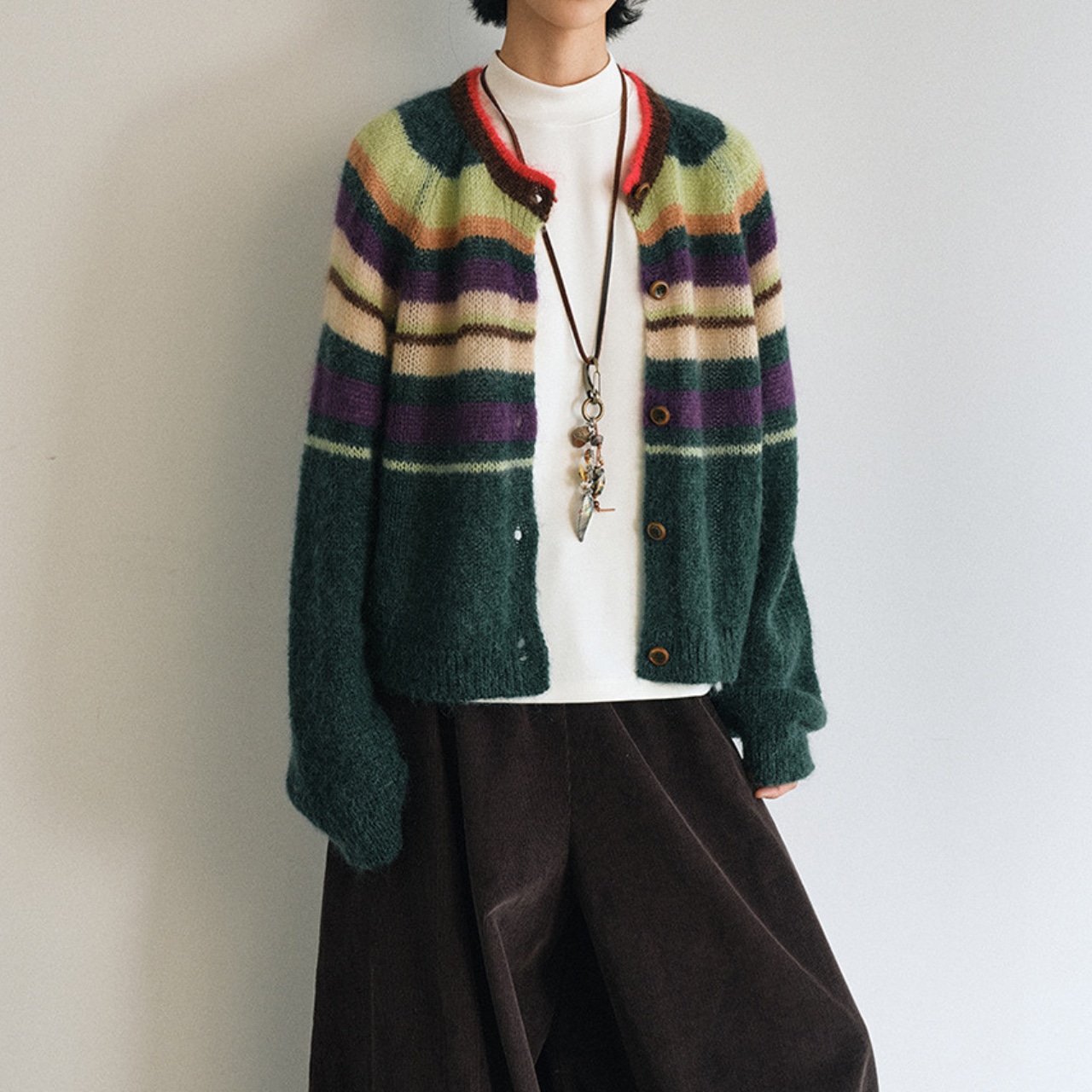 Stripe Pattern Oversized Cardigan T3601