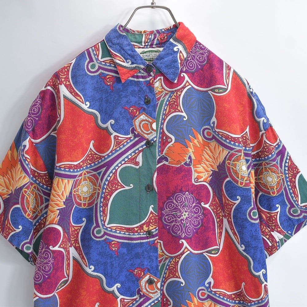 90s SEPARATE ISSUE カラフル バティック 総柄 半袖シャツ マルチ