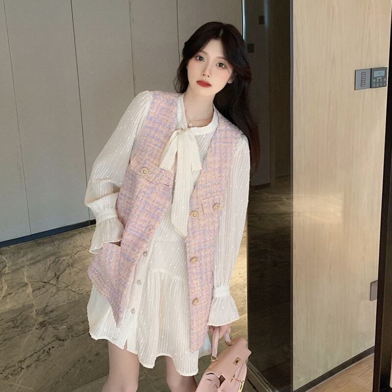 スプリングカーディガンレースドレス レディース リボン 春物 試着室40163566877