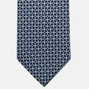 Cravatta 3 pieghe in Seta, Fantasia Geometrica, Blu Grigio- JA057082-8