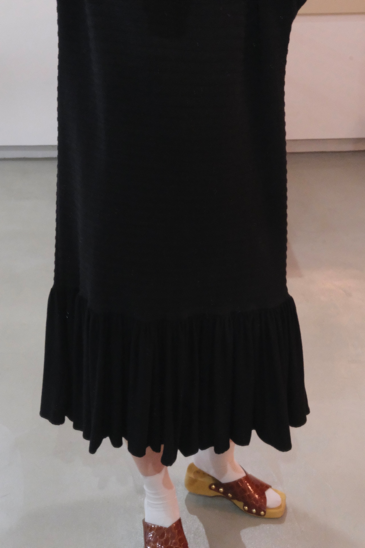 Vuokko ribbed jersey frilled hem dress