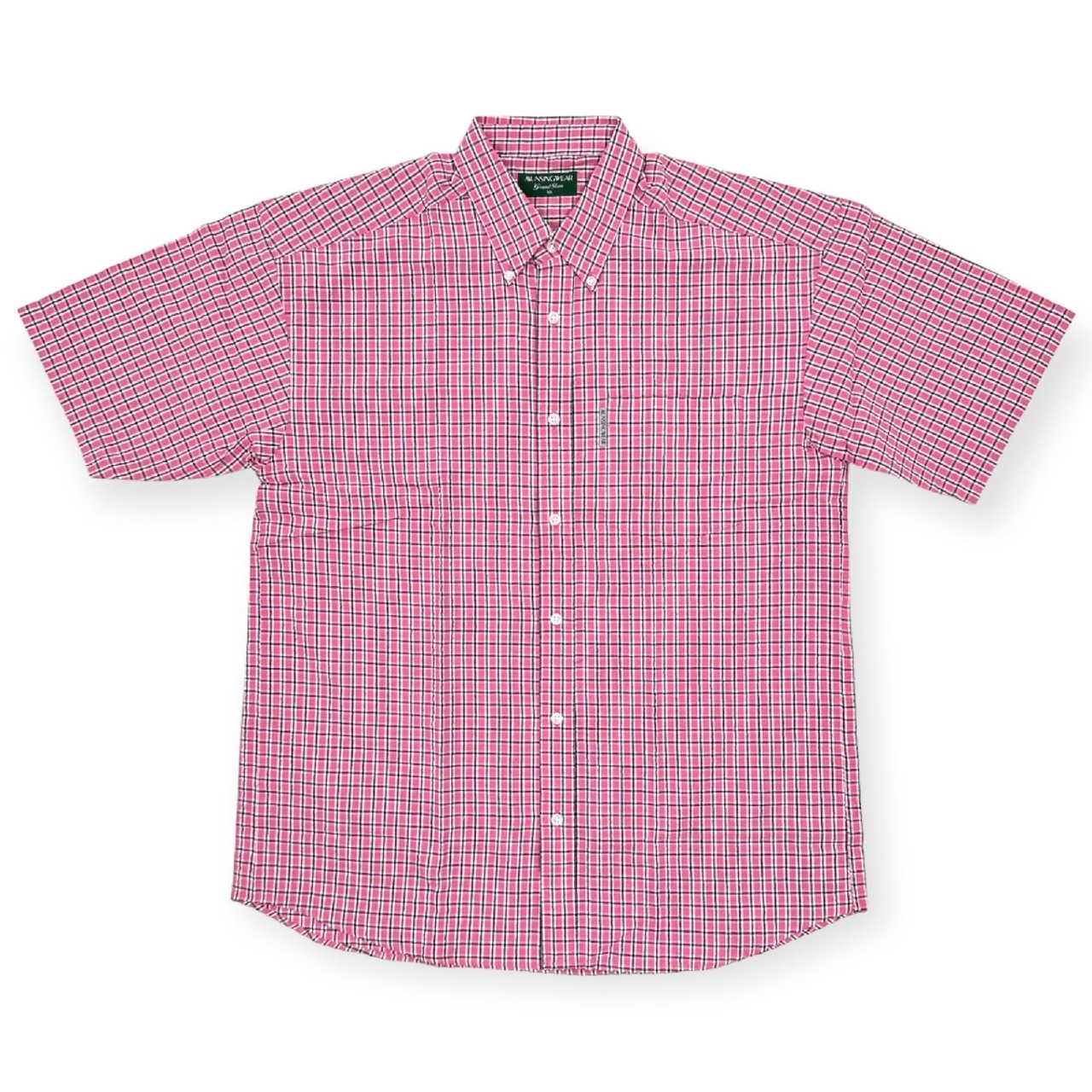 美品◆Munsingwear マンシングウェア シアサッカー ボタンダウン BD チェック柄 半袖シャツ サイズ MA/ピンク系/ゴルフ/日本製