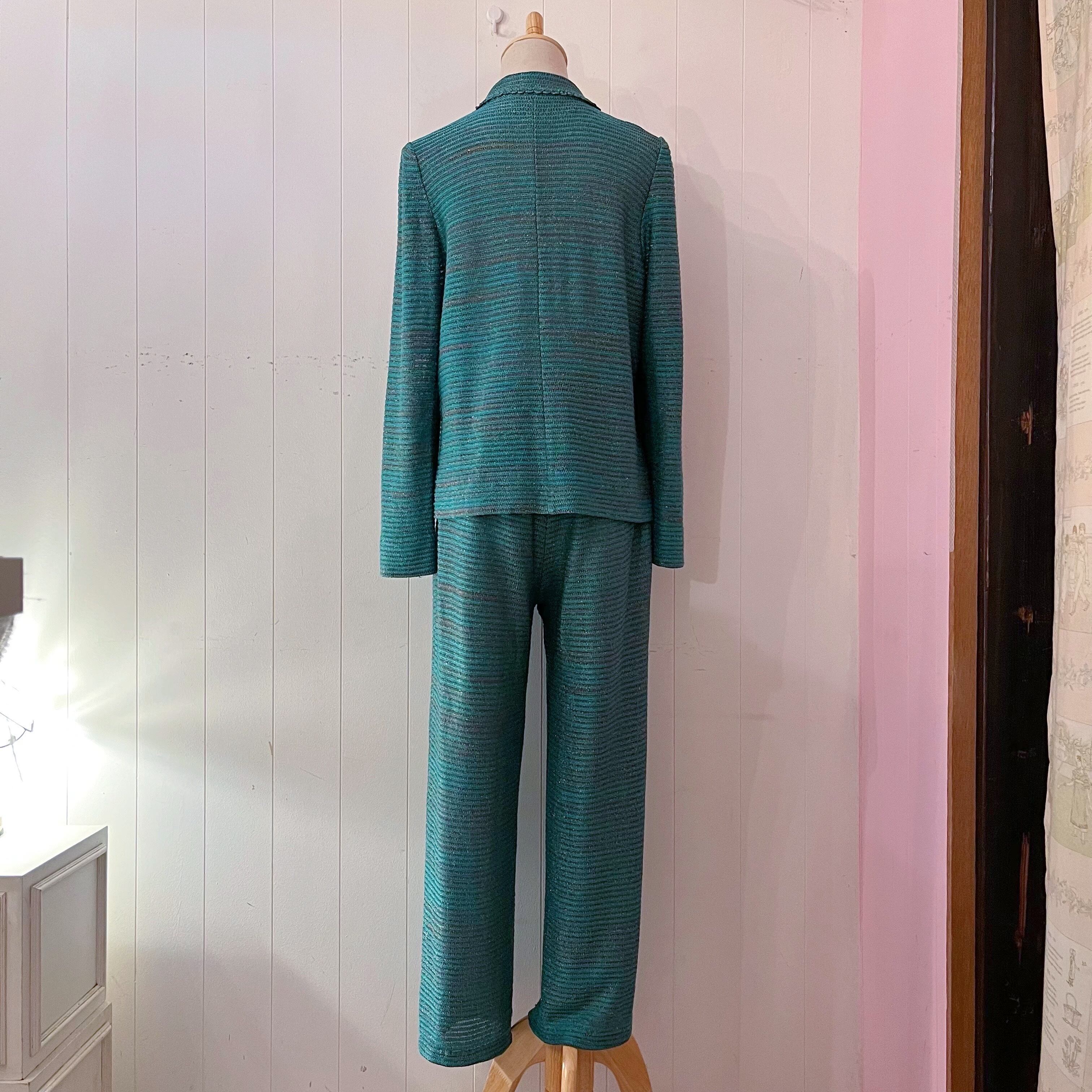 green lame knit set up