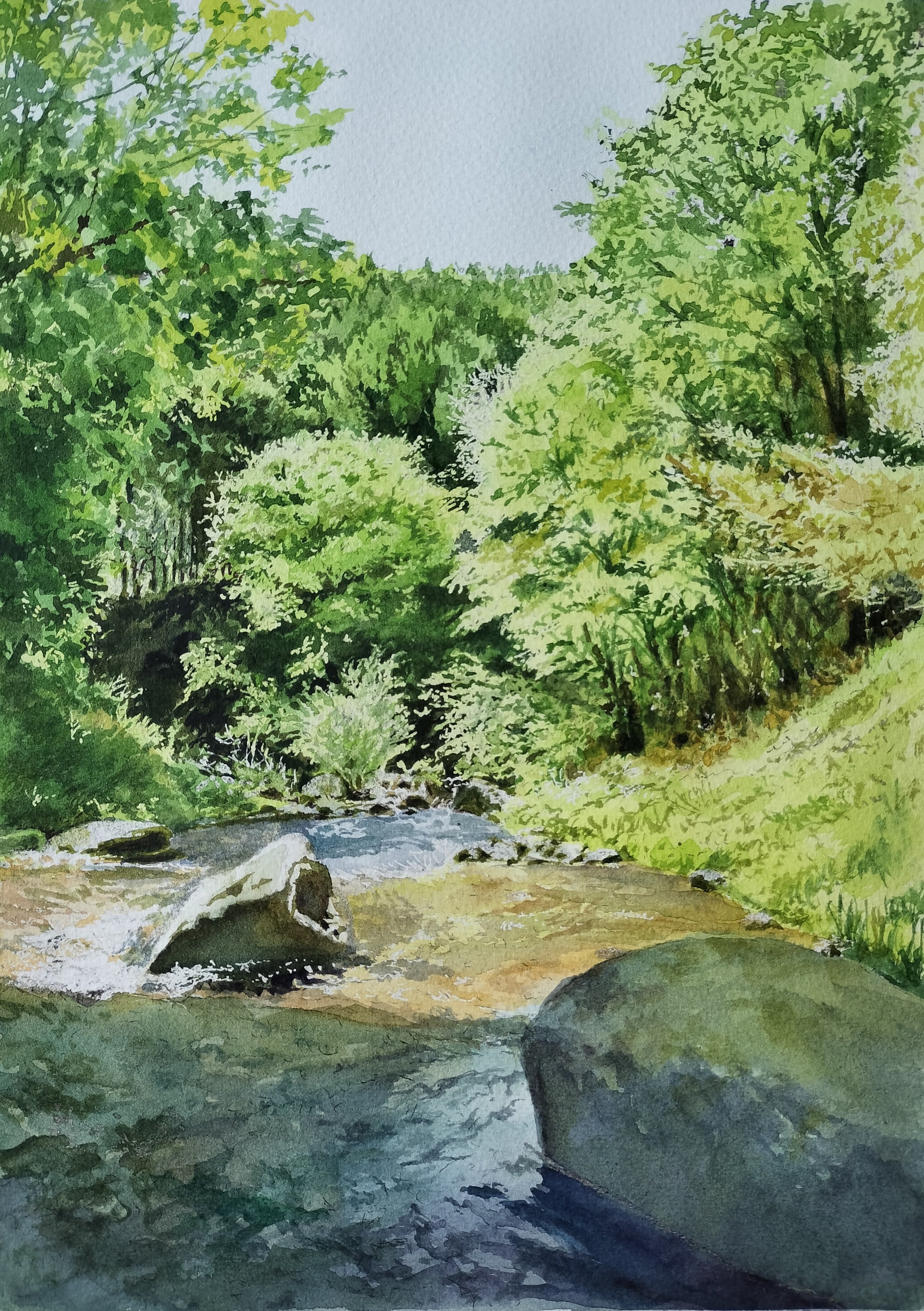 水彩画 風景画 画題「川色に魅せられて.」 | Pay ID