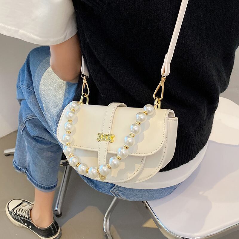 パールチェーン シングルサマー 夏物 クロスボディ 真珠 ハンドバッグ サドルバッグ シートバッグ Tiancai_Wing_Bag1898670524