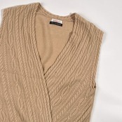 カシミヤ100% JOSEPHIN ジョセフィン デザイン ケーブル編み ニット ベスト LL/ベージュ レディース