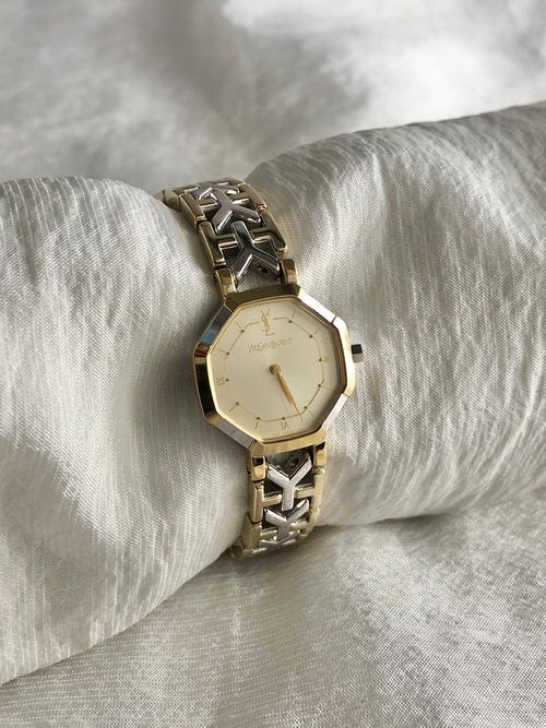 Yves Saint Laurent イヴ・サンローラン 腕時計 シルバー ゴールド オクタゴン ステンレススチール 2200-241762 クウォーツ vintage ヴィンテージ オールド r5aupi