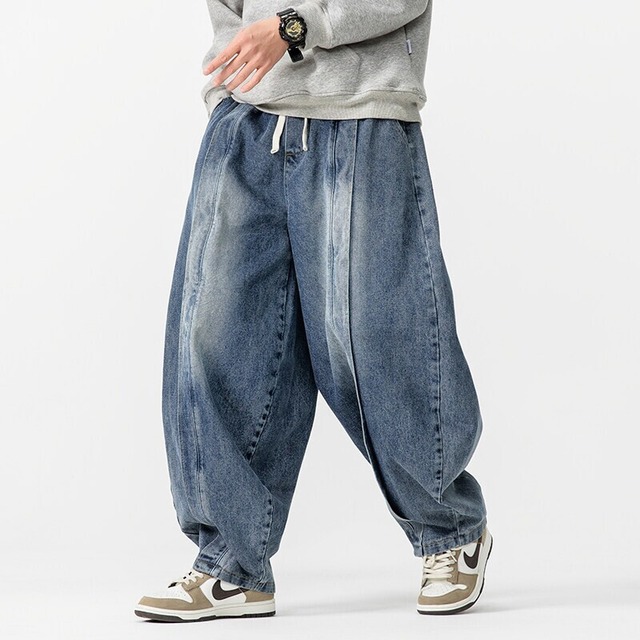 【HKシリーズ】★ズボン★ 3color ボトムス カジュアルパンツ デニムパンツ メンズ 大きいサイズ 切り替え 黒 青