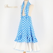 フラメンコ 衣装 ファルダ スカート シージョ 水玉 フリル ボランテ ドット 水色 白 かわいい ダンス パーティ 発表会 舞台 ステージ ホワイト系 ブルー系 子供用 おしゃれ コスチューム フレア かわいらしい フォーマル ステージ衣装 パフォーマンス
