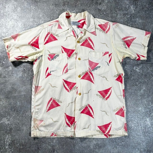 50's PILGRIM ハワイアンシャツ 15 M アロハシャツ 半袖シャツ レッド