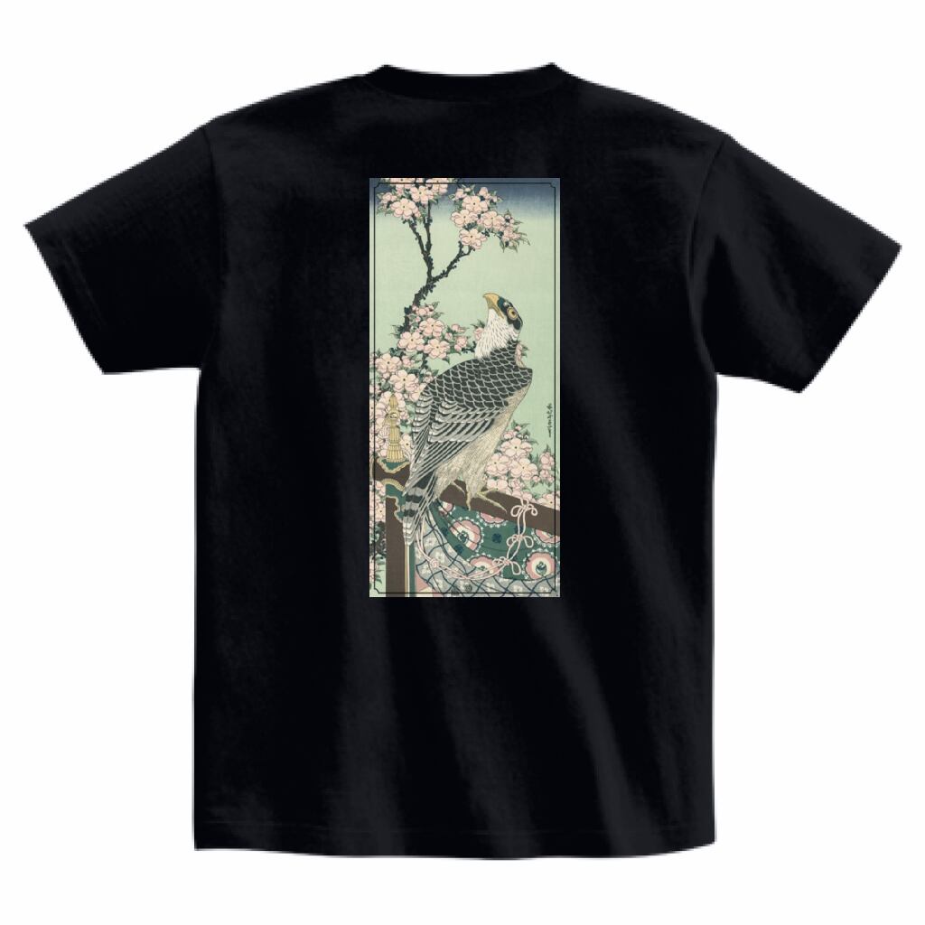 葛飾北斎 「桜花・鷹」 Tシャツ（M）） | nichiwa