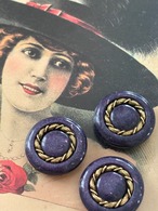20mm Japanese Vintage ボタン パープル×金古美 昭和レトロ アクセサリーパーツ 装飾材 カルトナージュ