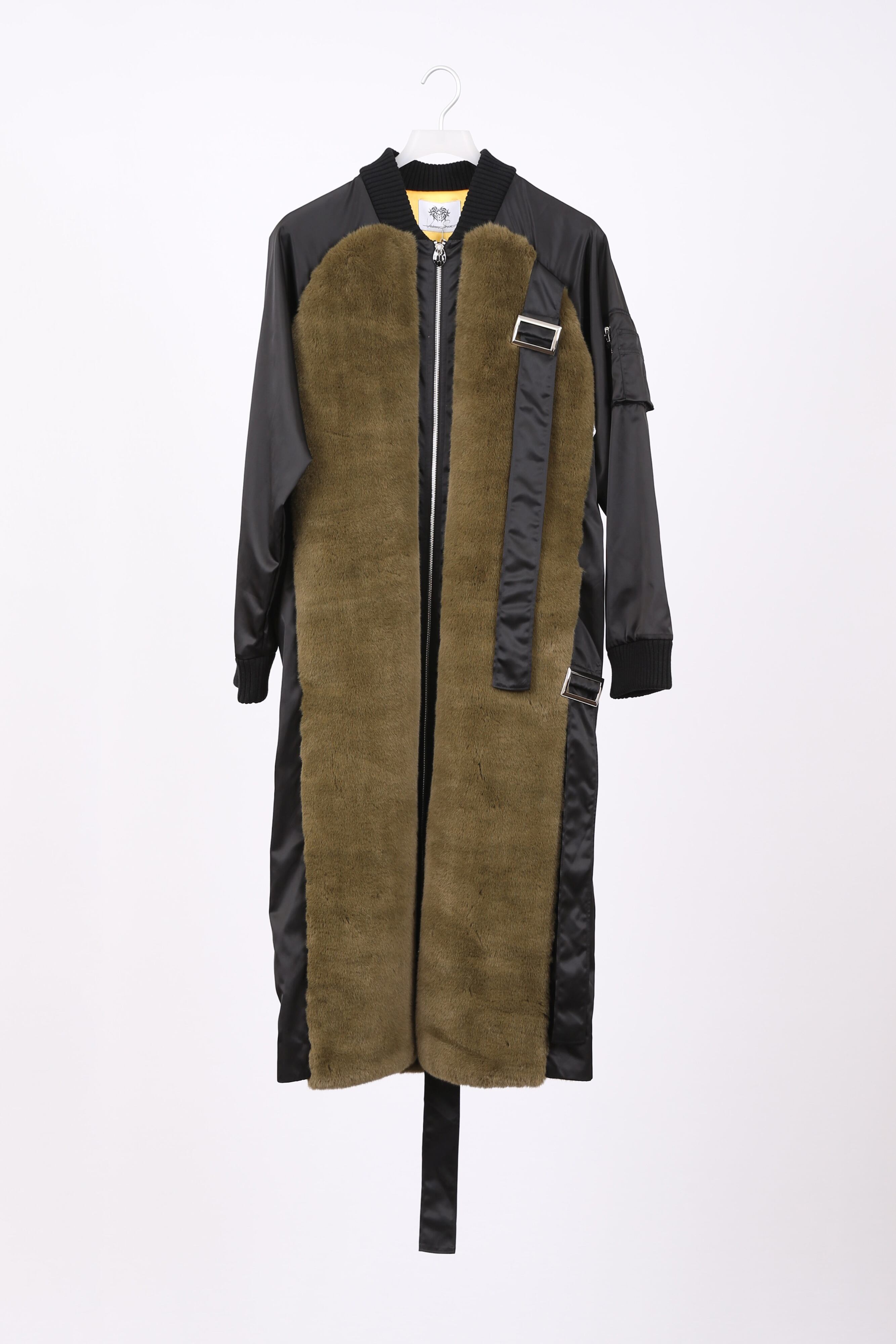 ECO FUR BODY PANEL LONG BOMBER JACKET