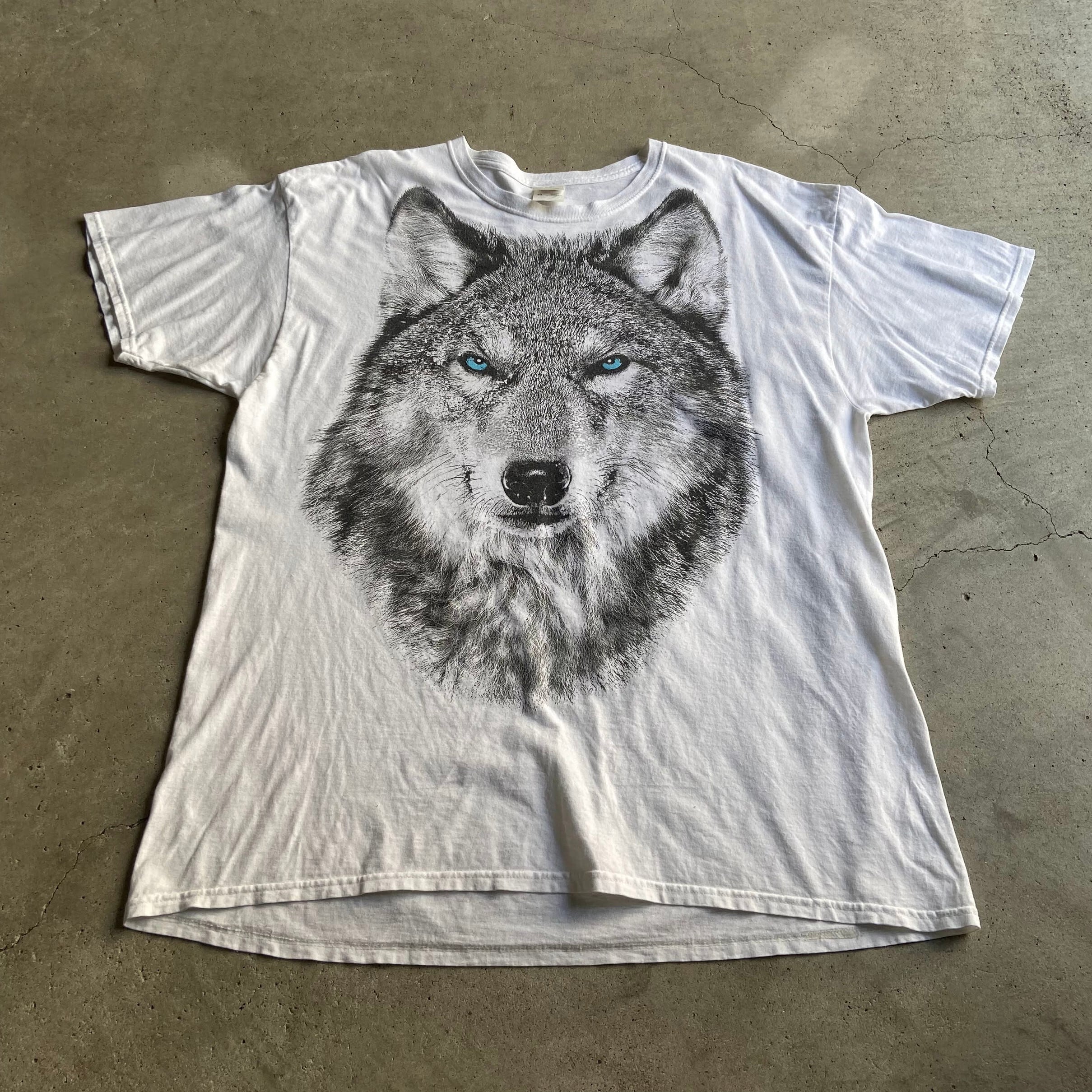 オオカミ アニマル プリントTシャツ メンズXL 古着 動物 狼 ホワイト