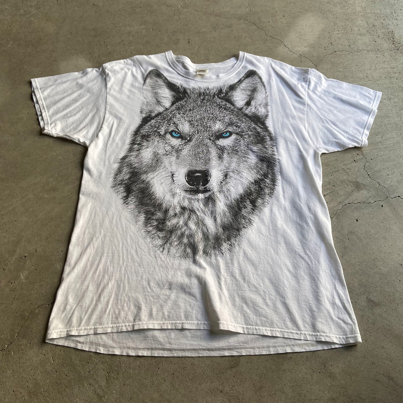 オオカミ アニマル プリントTシャツ メンズXL 古着 動物 狼 ホワイト 