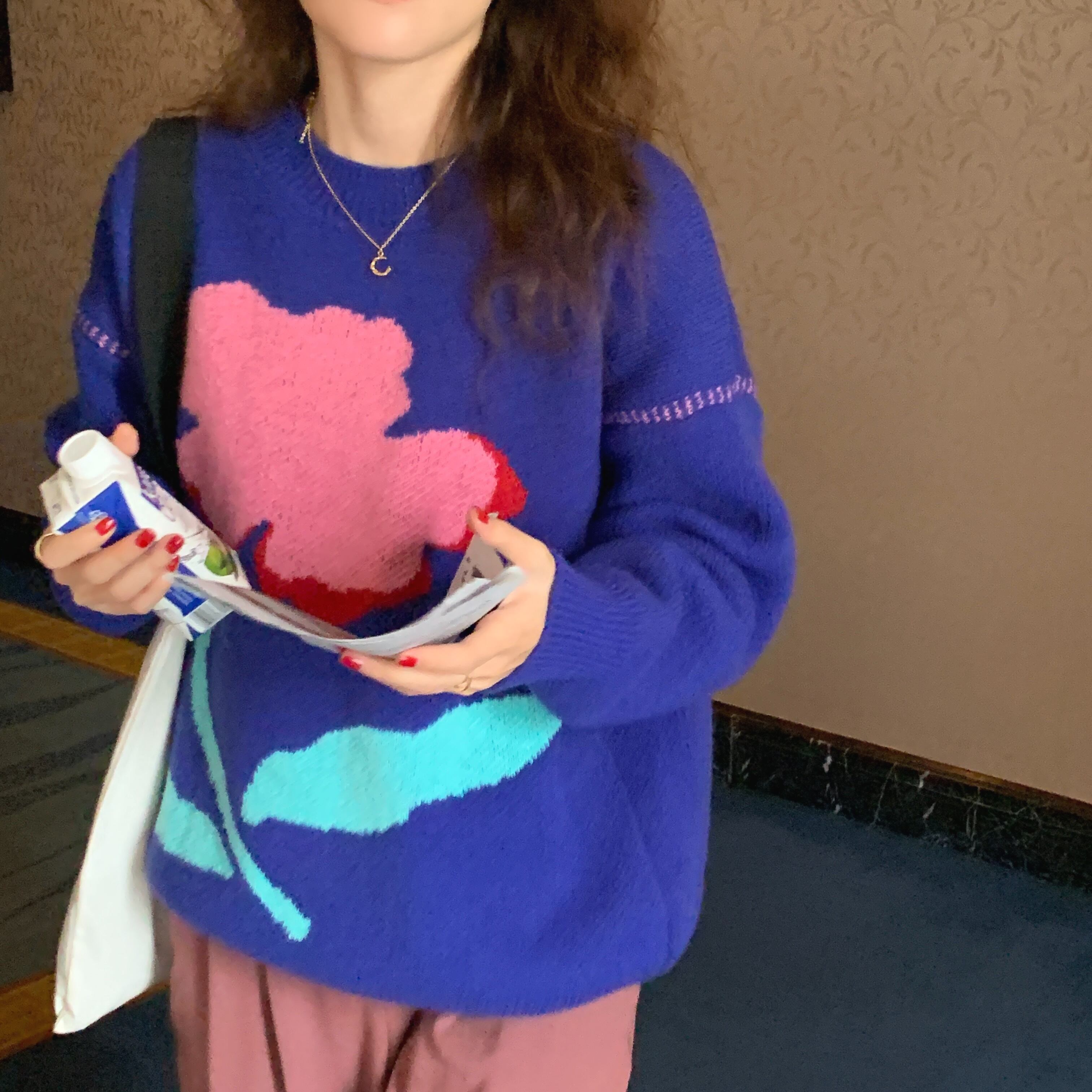 ルーズプルオーバー ニットセーター オータムブルートップス コート ロング 大人ガーリー スウィート キュート カジュアル 秋物 モンロー13866471909