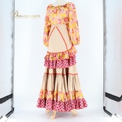 フラメンコ 衣装 ツーピース セットアップ ファルダ トップス エプロン スカート DOCE del FLAMENCO ドセデルフラメンコ ベージュ系 ブラウン系 オレンジ系 ピンク系 ダンス 発表会 ボランテ フリル 水玉 柄 花柄 キュート おしゃれ レディース 可愛い ステージ衣装