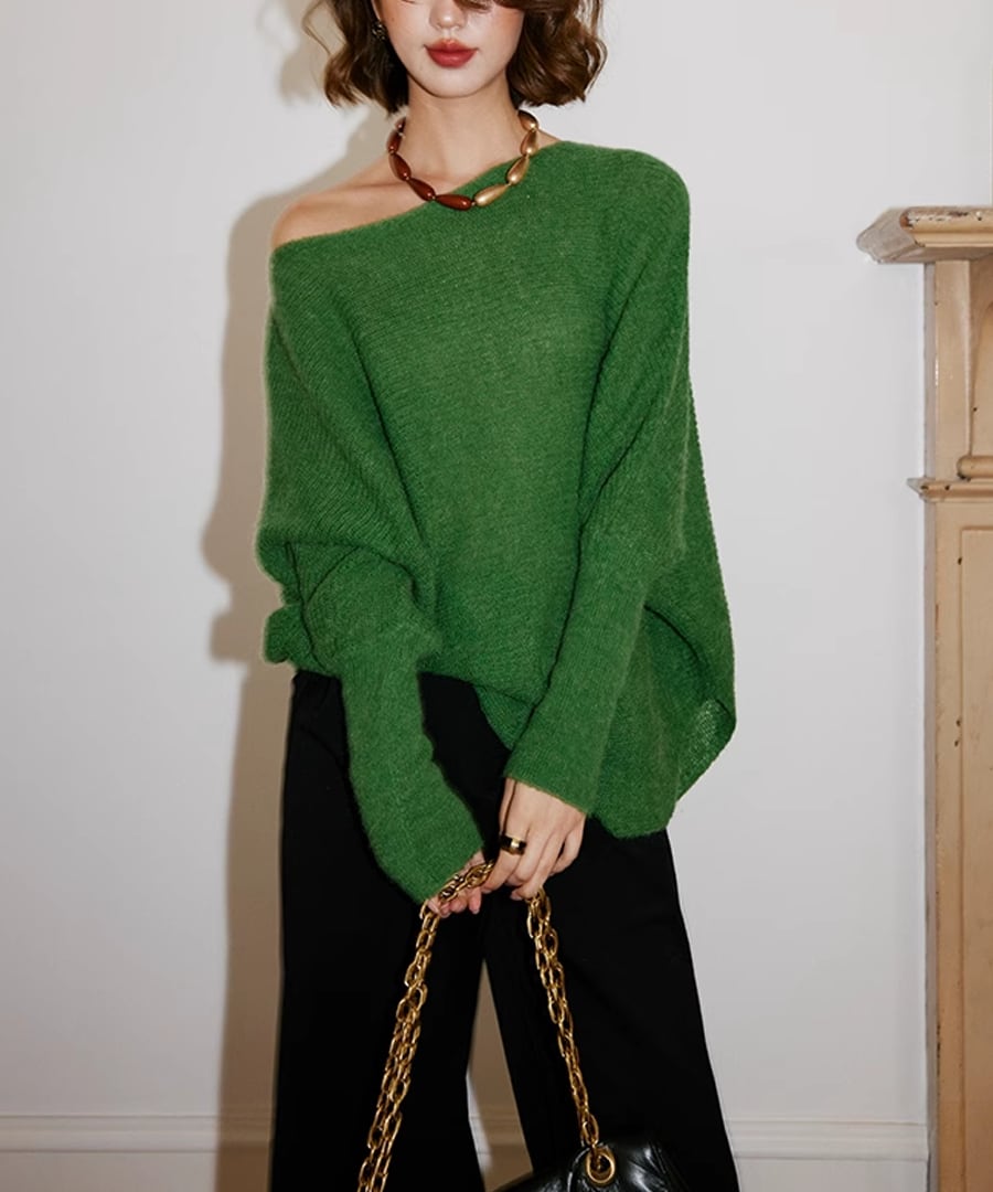 オフショルボートネックセーター◆モヘア混【t-10305】