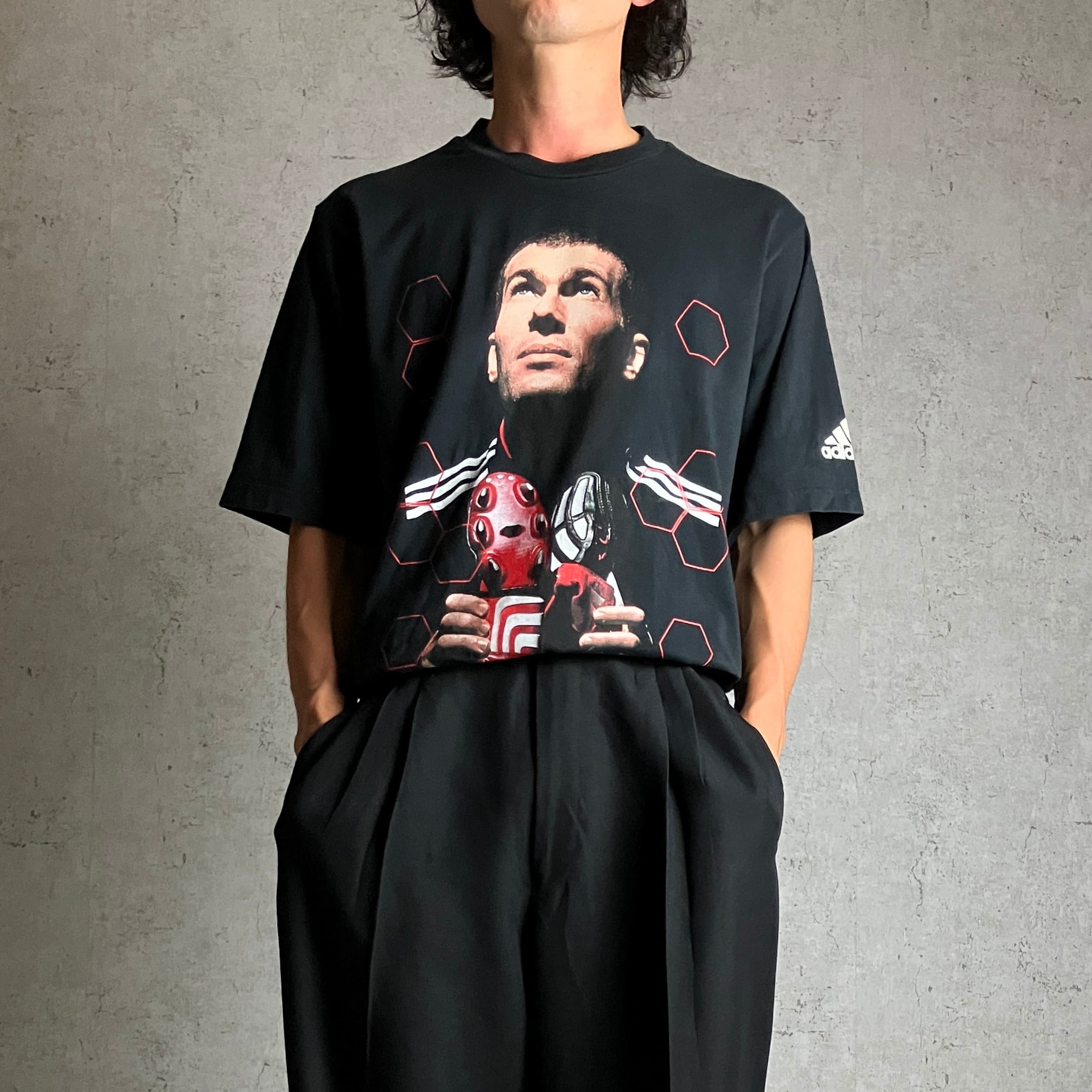 00s~ adidas アディダス ジダン サッカー プリント Tシャツ