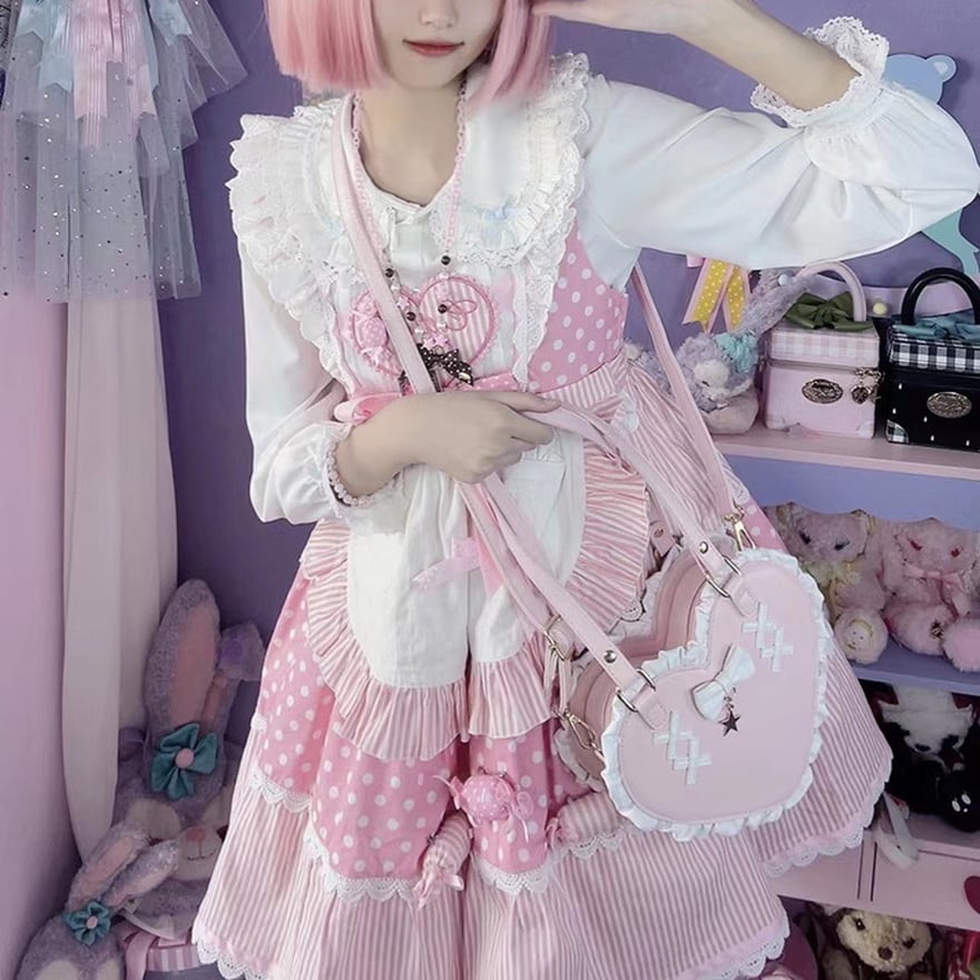 バッグ ハート形 フリル リボン レトロ ハンドバッグ バロック様式