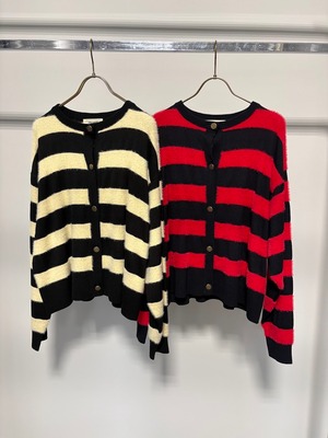 【MARGAUX VINTAGE】異素材ボーダークルーカーディガン