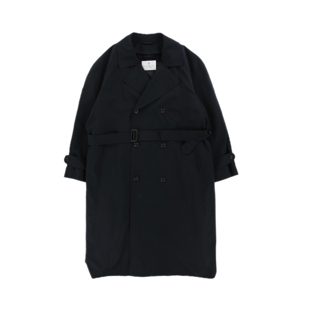 BILL BLASS ブラックスムースダブルトレンチコート 着脱可ライナー付き 