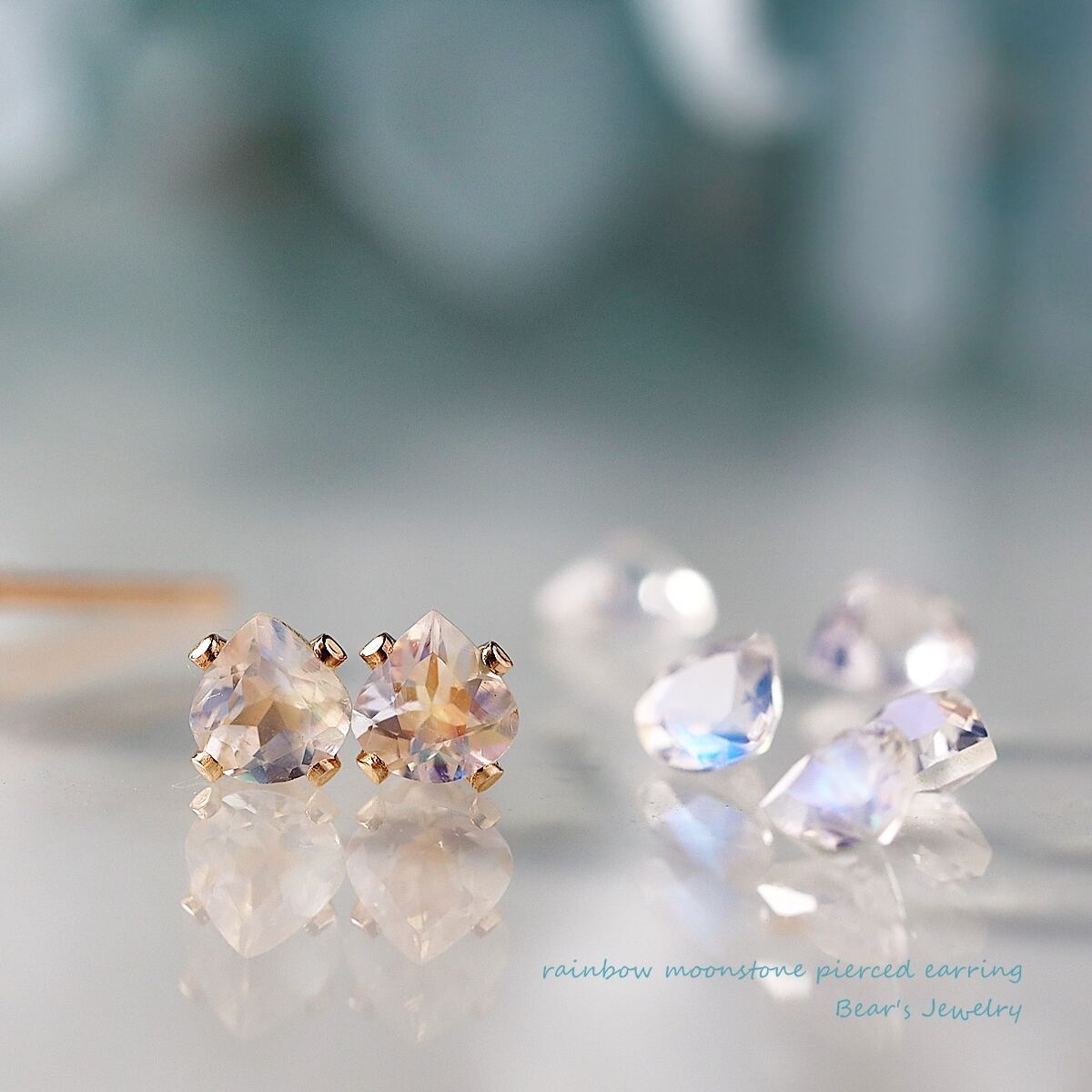 MONAKA jwelleryモナカジュエリー レインボームーンストーン ピアス Flat Ring - Rainbow Moon Stone - – MONAKA jewellery
