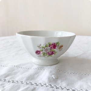 フランスアンティーク ミニカフェオレボウル | パープル薔薇柄 蚤の市 フランス直輸入 |1900年代中頃