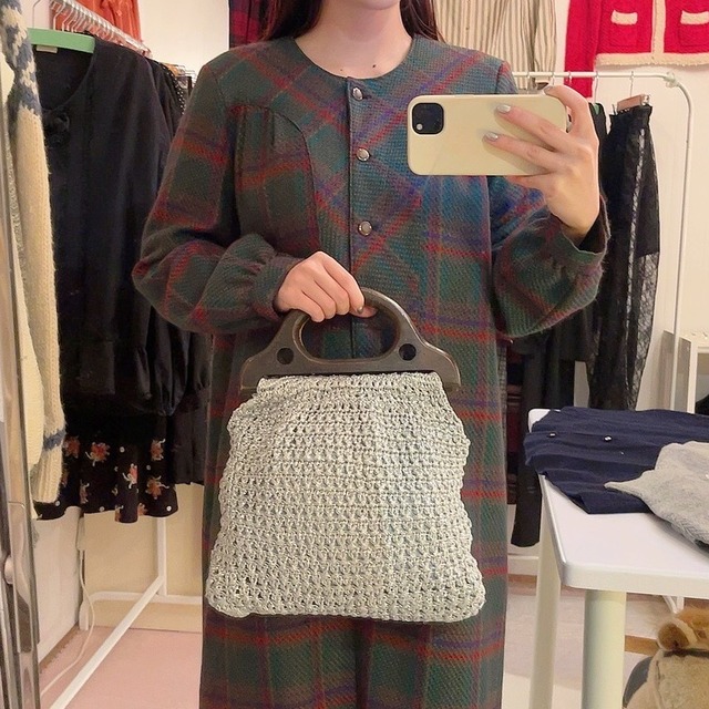 silver lame knit hand bag