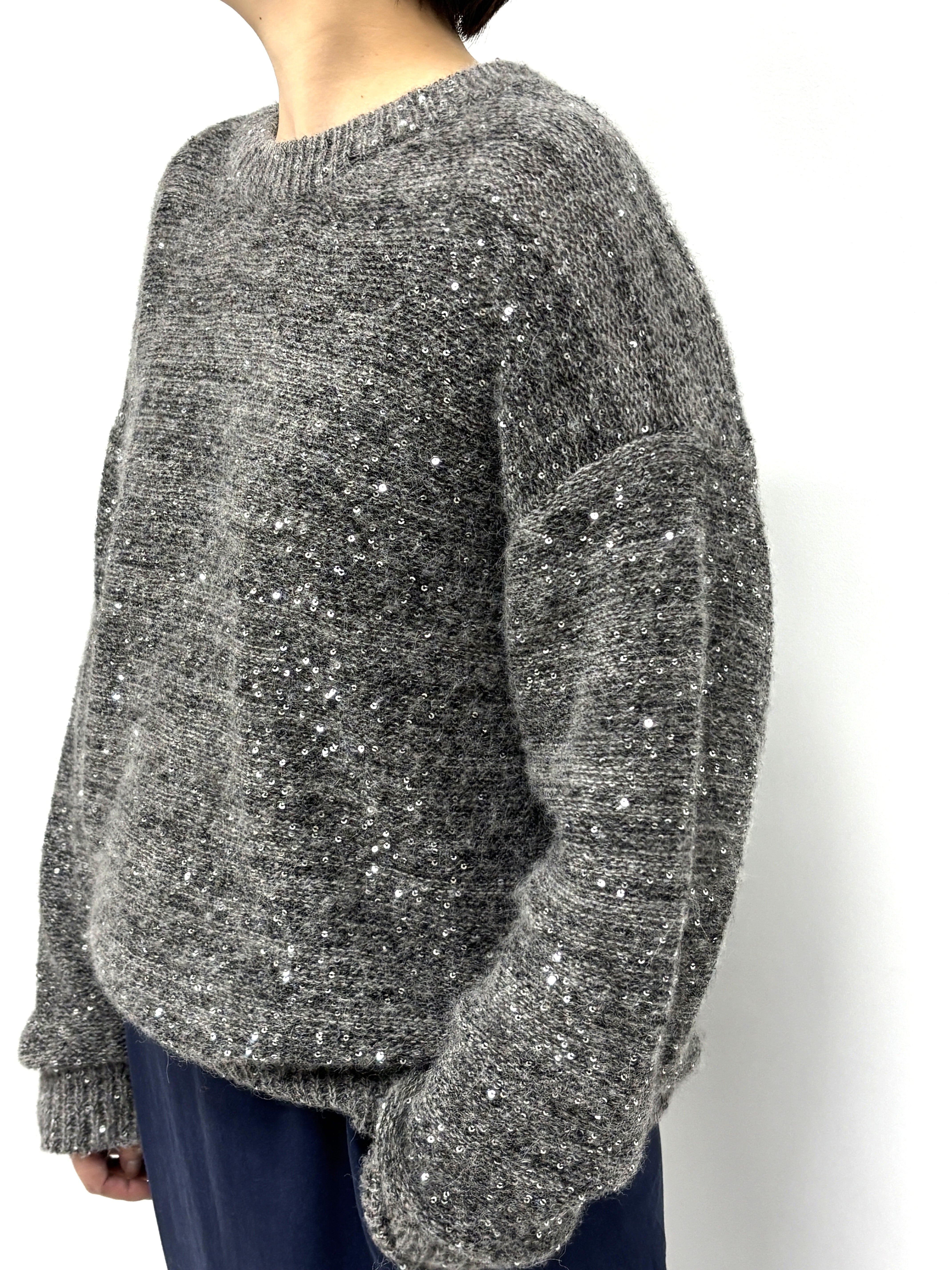 MALIAスパンコールプルオーバーニット(グレー)