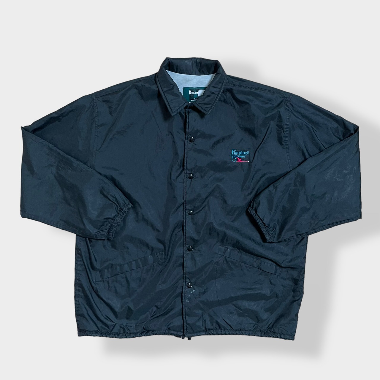 【Dunbrooke】90s USA製 コーチジャケット ジャンパー ナイロンジャケット ワンポイントロゴ 刺繍ロゴ スナップボタン 黒 ライトアウター X-LARG ビッグサイズ 春 秋 US古着