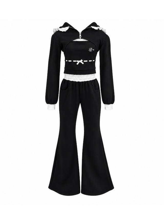 Ribbon stitch sweat 3piece set  【ブラック】