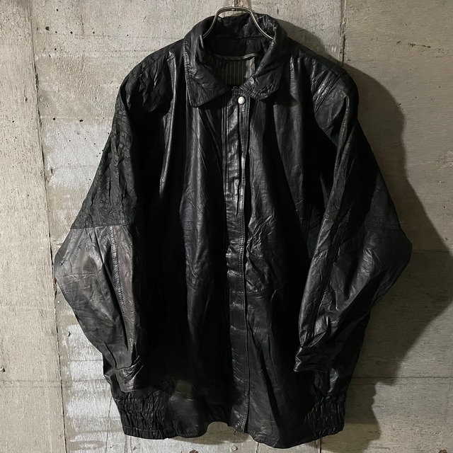 〖vintage〗jacquard design pattern realleather jacket/ジャガード デザイン 本革 レザー ジャケット/xlsize/#0311