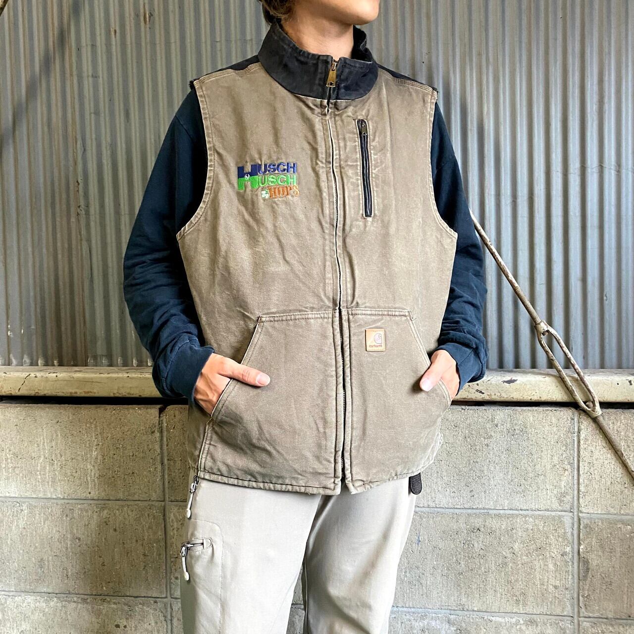 Carhartt カーハート ダック地 ボアワークベスト メンズL 切替 古着 ブラウン 茶色 企業ロゴ  刺繍【ワークジャケット】【SS2201-30】 | cave 古着屋【公式】古着通販サイト powered by BASE