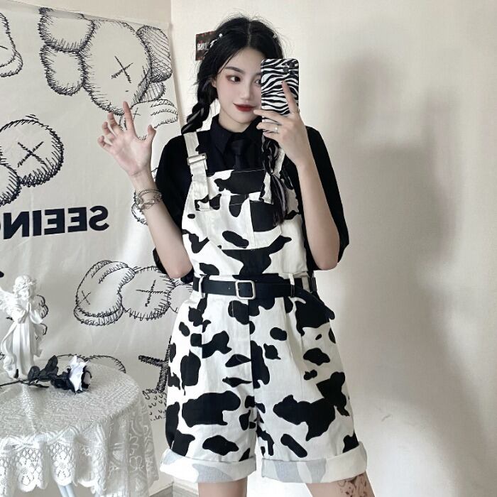 サマールーズショーツ カジュアルプリント柄ジャンプスーツ オールインワン ストリート 夏物 ブルマー ケッペル71065182588