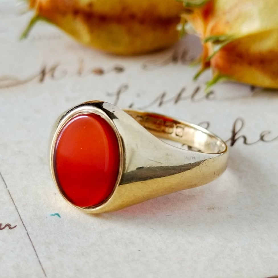 アサ　セール（25日まで）イギリス ９k カーネリアン　インタリオリング アサ様専用 セール（25日まで）イギリス 9k カーネリアン インタリオ