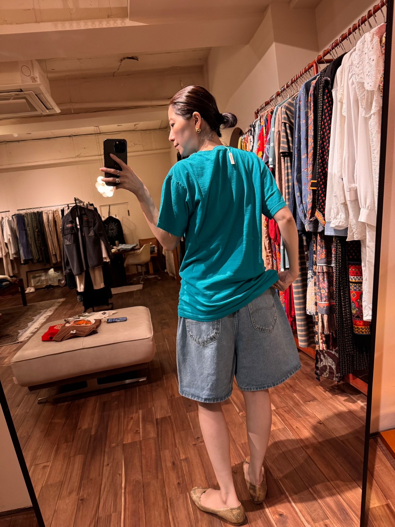 【USA製パーツ使用】Lee リー デニムハーフパンツ ジーンズショーツ ライトブルー レディース サイズ14M