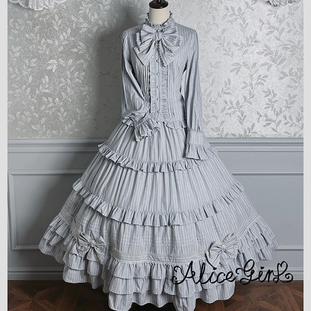 予約商品 クラシカルロリータ｜Alice girl 気品漂う控えめストライプロングスカート（4色展開）｜SEASONZ