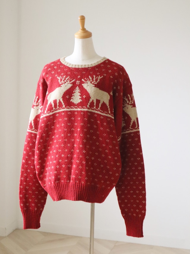 Ralph Lauren reindeer design hand knitted jacquard sweater(RED)
