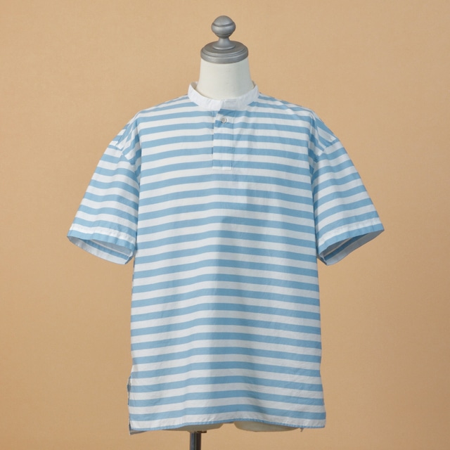LOLO ロロ　スタンドカラープルオーバー半袖ビッグシャツ・サックス　お勧めのビッグシャツ、新色の発売です。【送料無料】