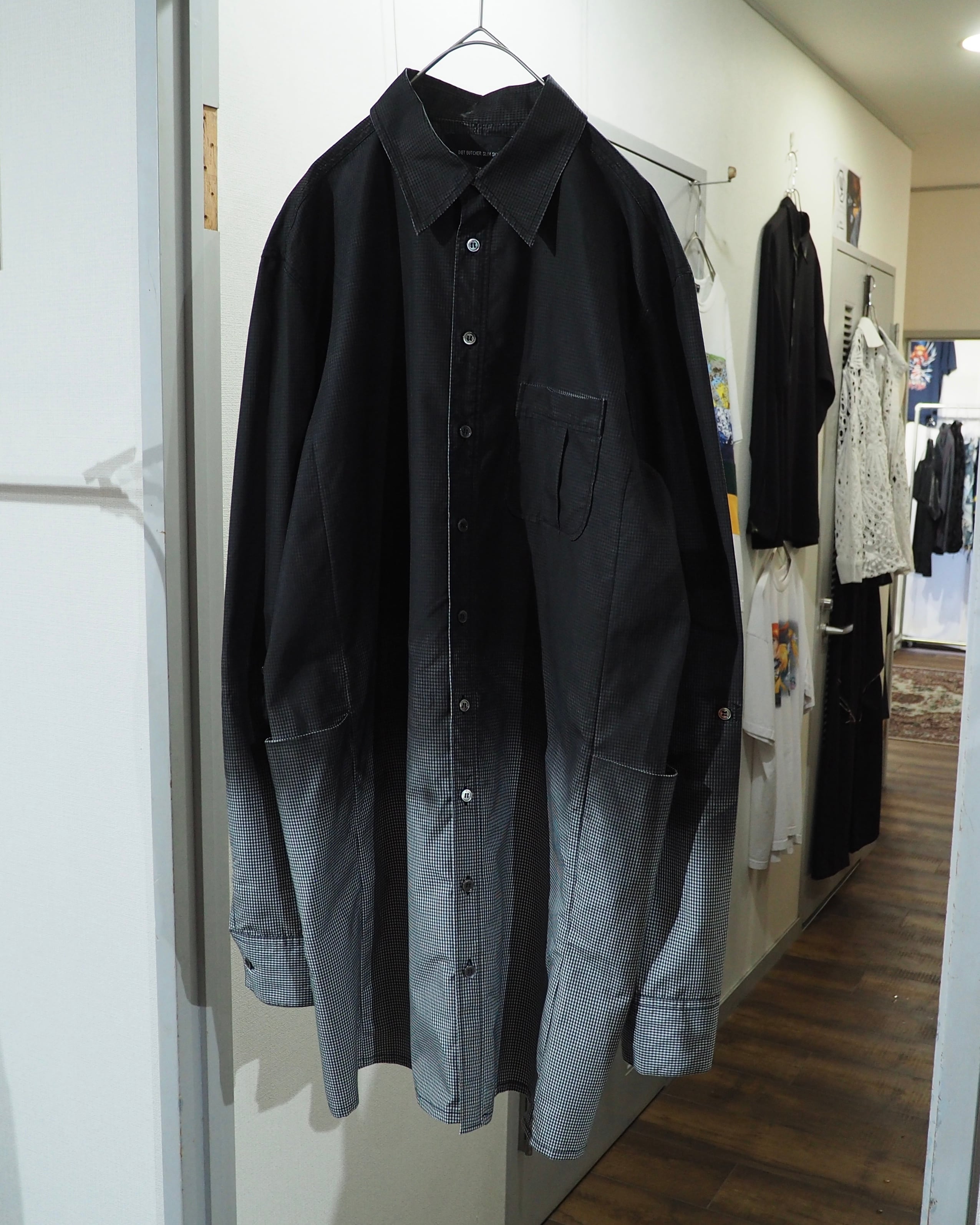 " DIET BUTCHER SLIM SKIN " Beautiful Gradation × Gingham Check Long Length Shirt