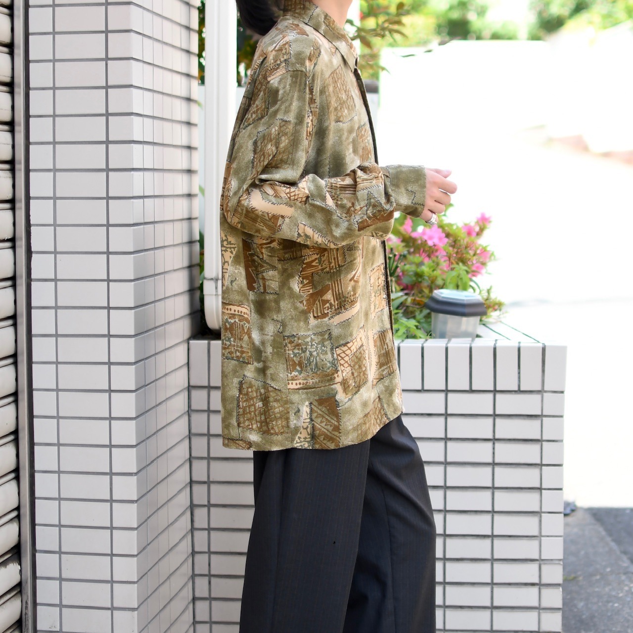 pattern rayon shirt khaki