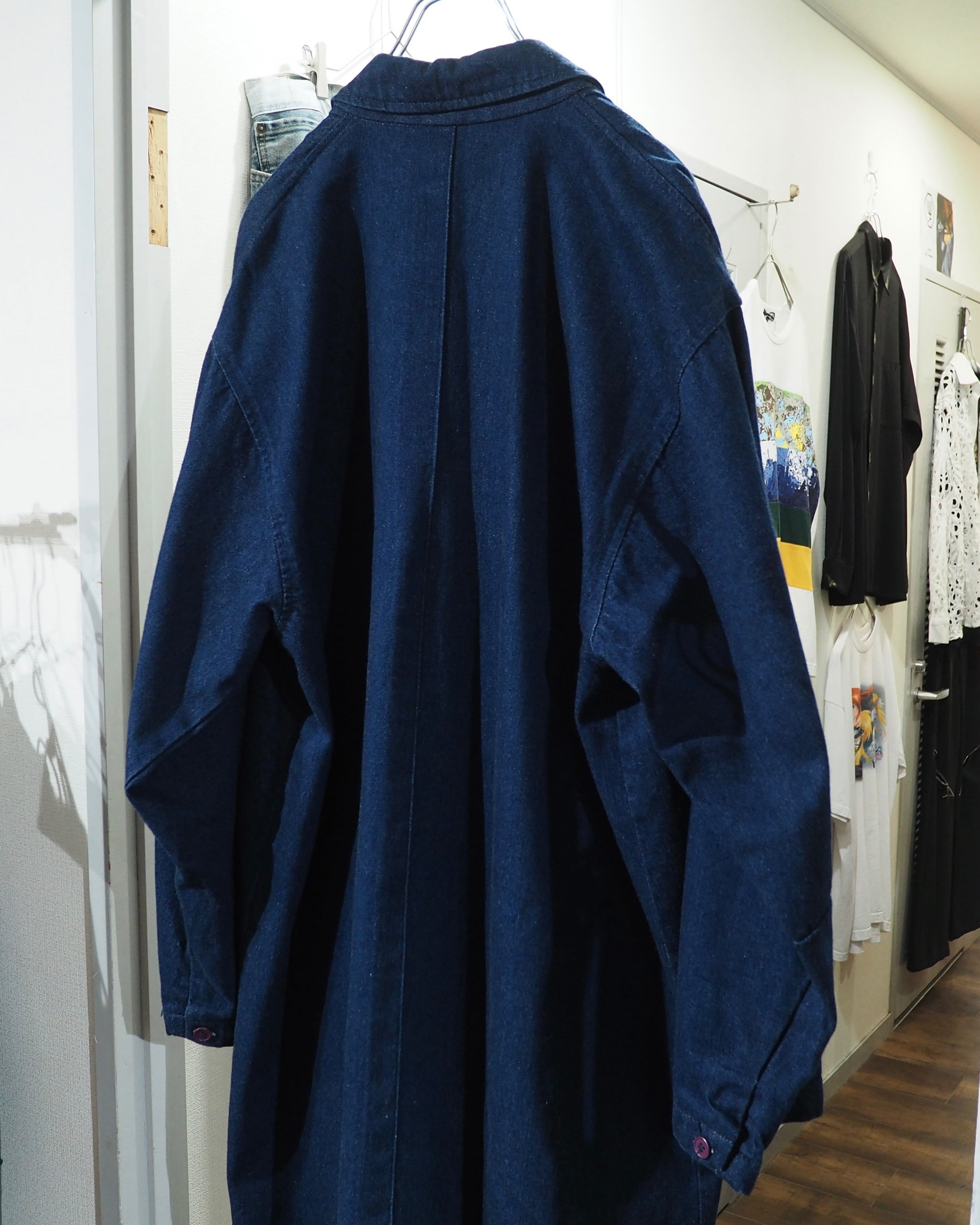1980 - 90s ” 群青 ” Beautiful Indigo Blue Color Vintage Long Denim Coat