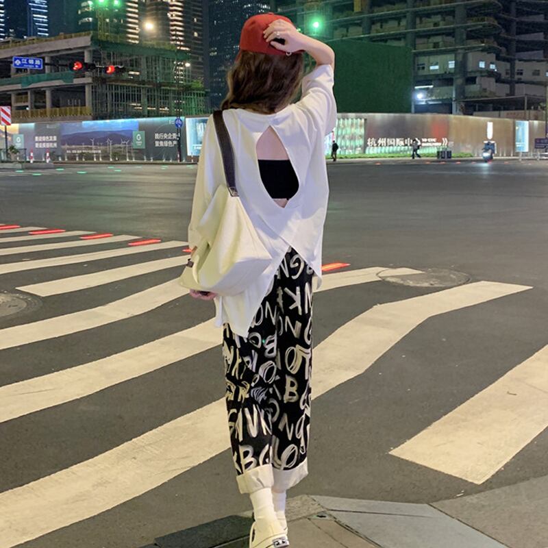 レッドカジュアルサマーTシャツ パンツ ロング ストリート 夏物 スーパーモール39915813569